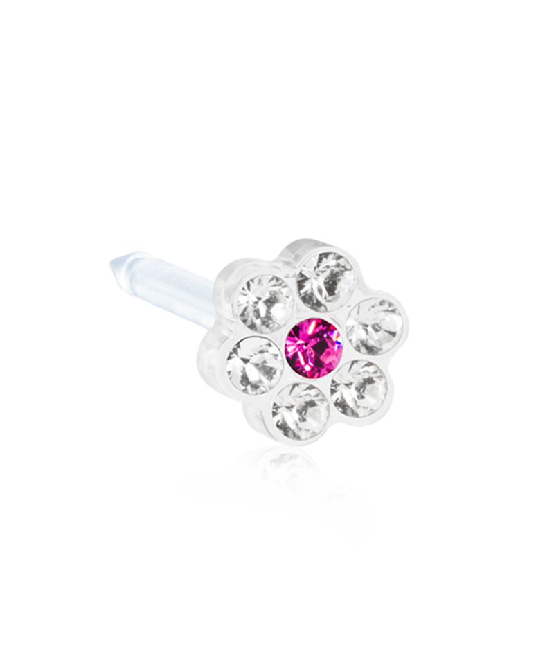 Blomdahl Medical Crystal/Rose Daisy valge lill/roosa süda kristallidega 5mm, meditsiinilisest plastikust püstolikõrvarõngas 1tk
